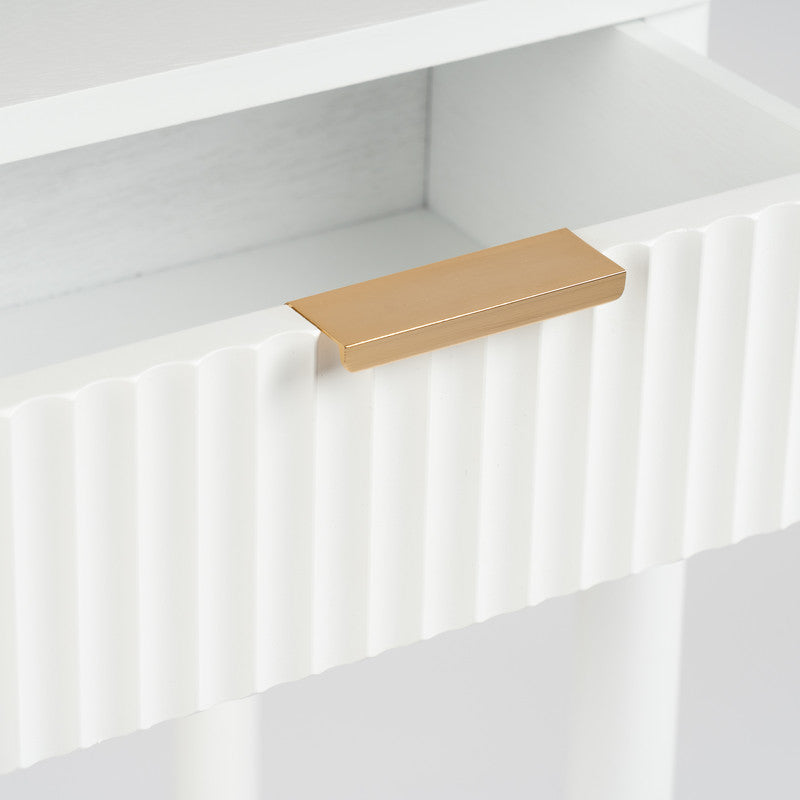 White Side Table with Ribbed Drawer